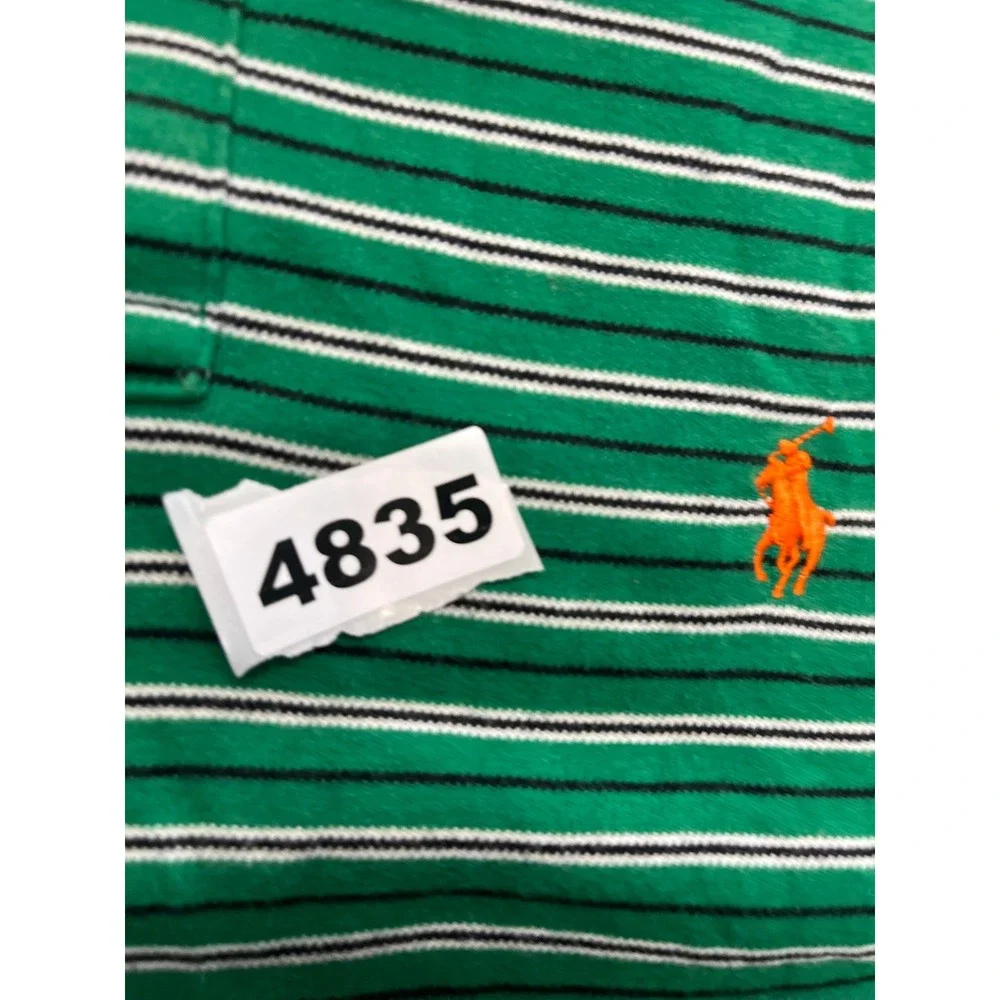 Polo Ralph Lauren Mens Green Striped Short Sleeve Polo Shirt Orange Pony Size M‎